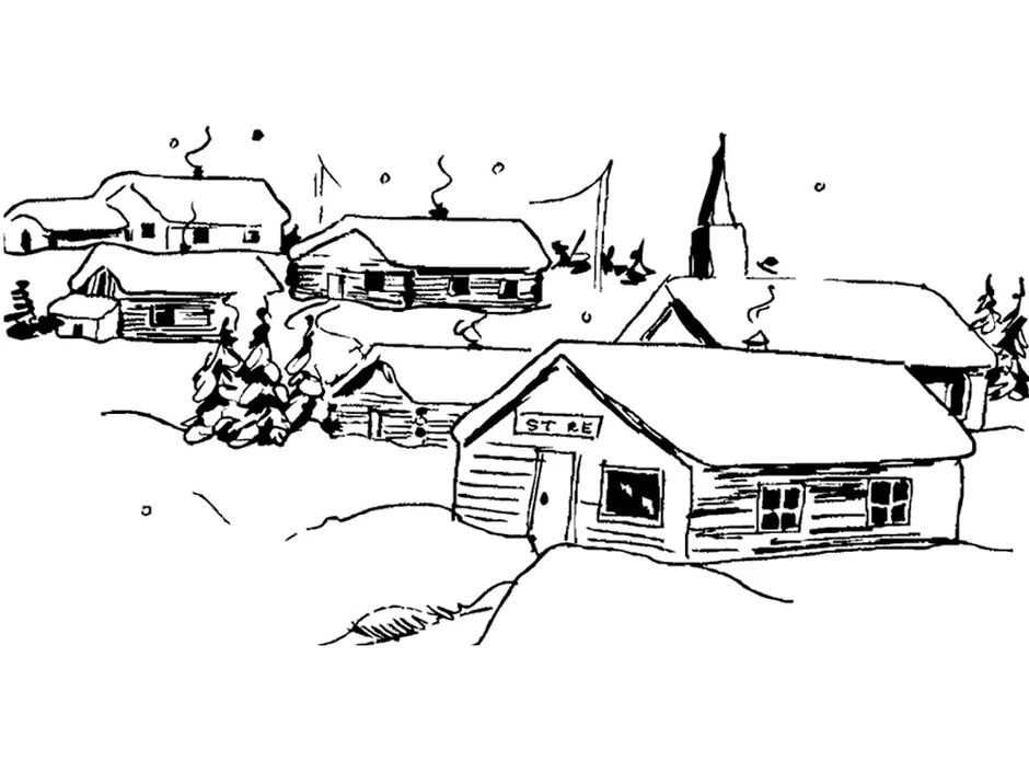 Рисунок деревни карандашом