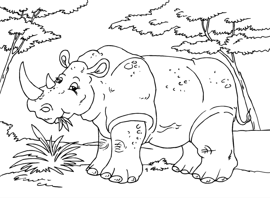 Носорог бежит раскраска