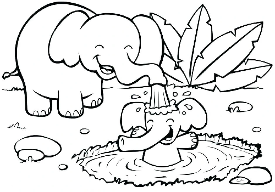 Слон с водой раскраска