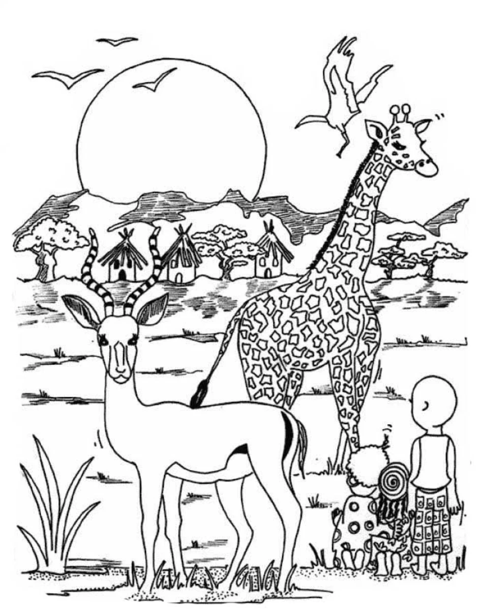 Разукрашки жирафа стада