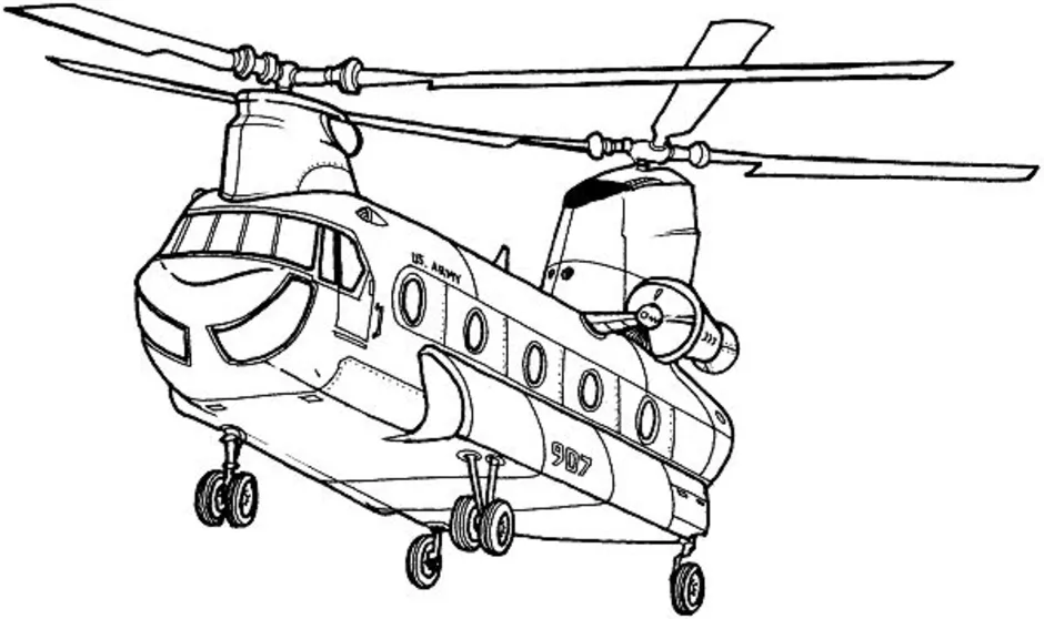 Военный вертолет раскраска