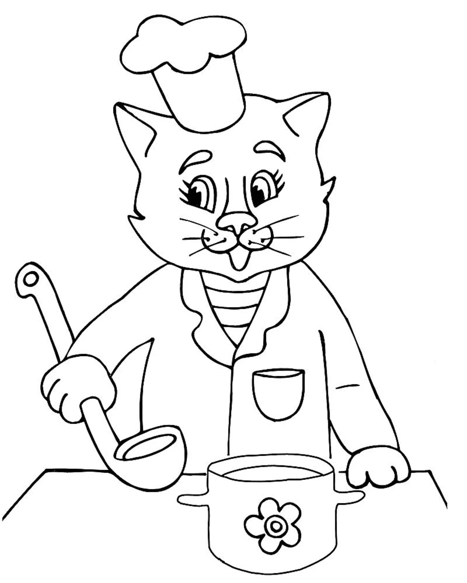 Раскраска котик повар