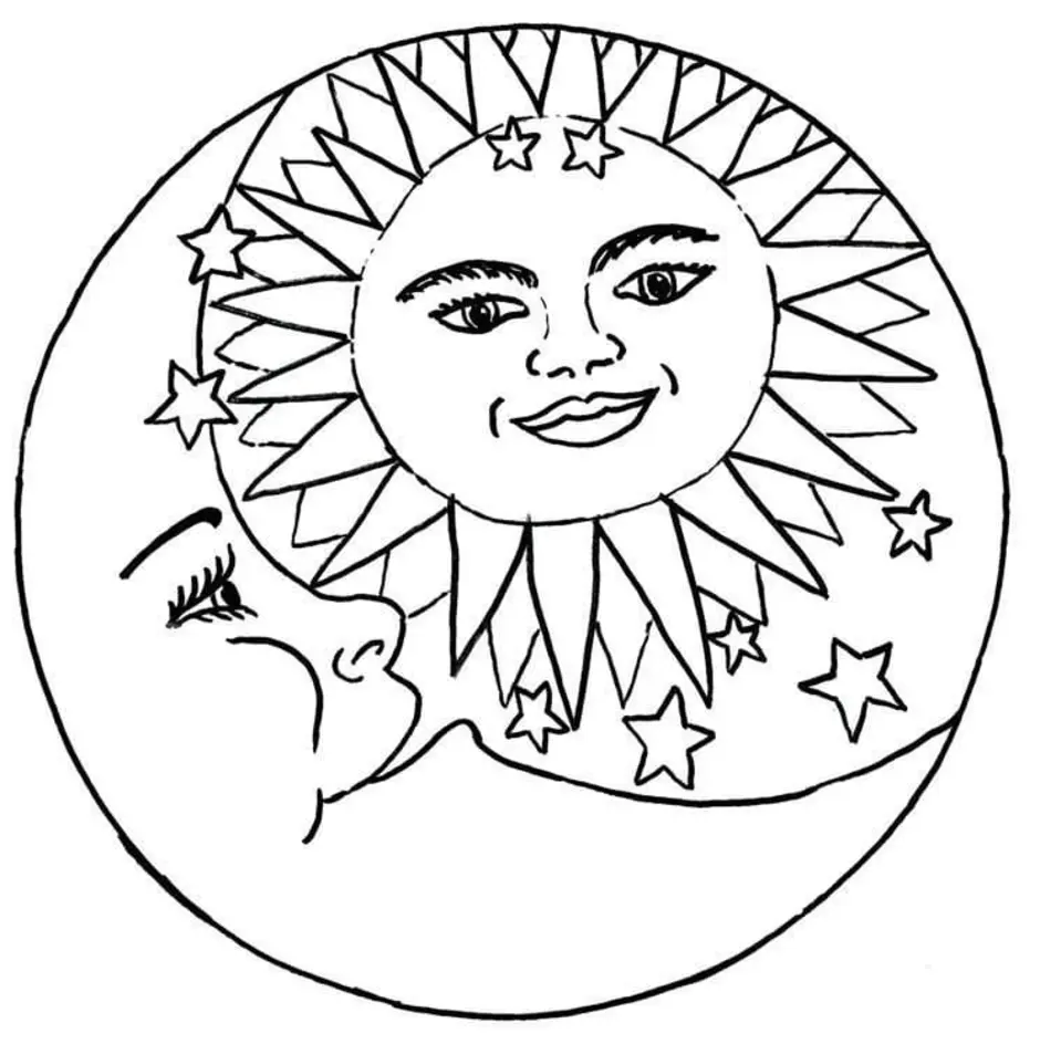 Солнце и луна раскраска для детей