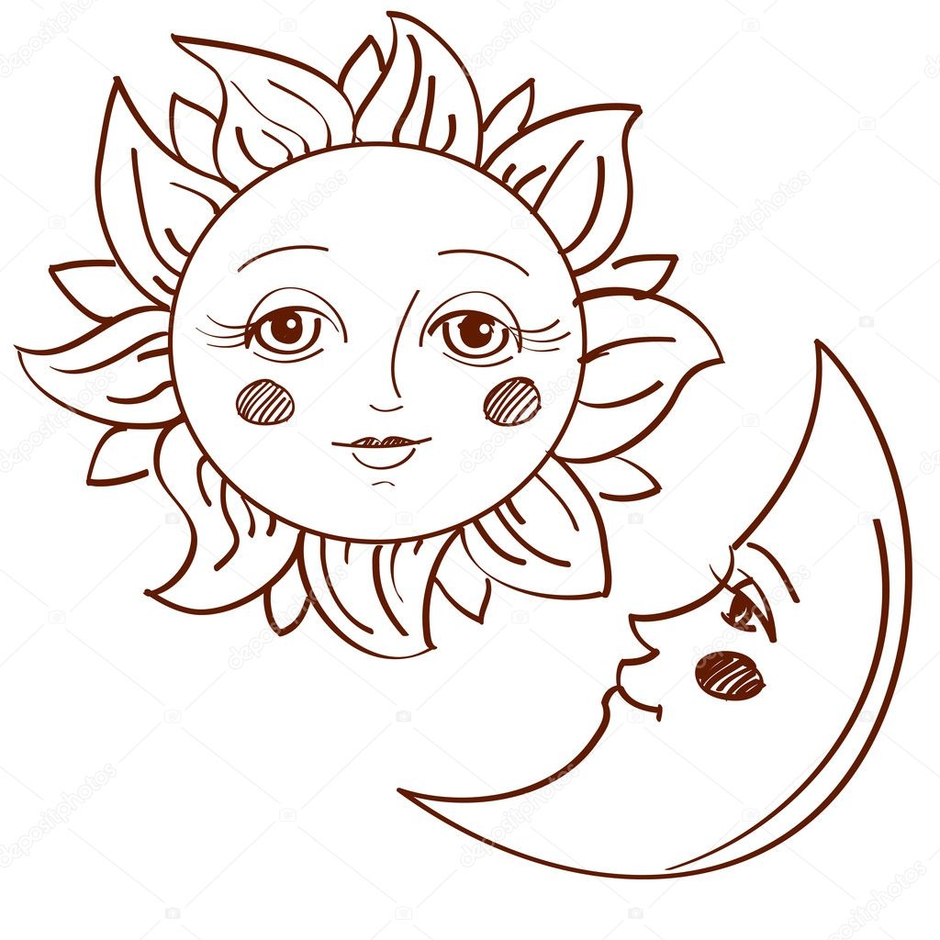 Раскраска солнце и луна