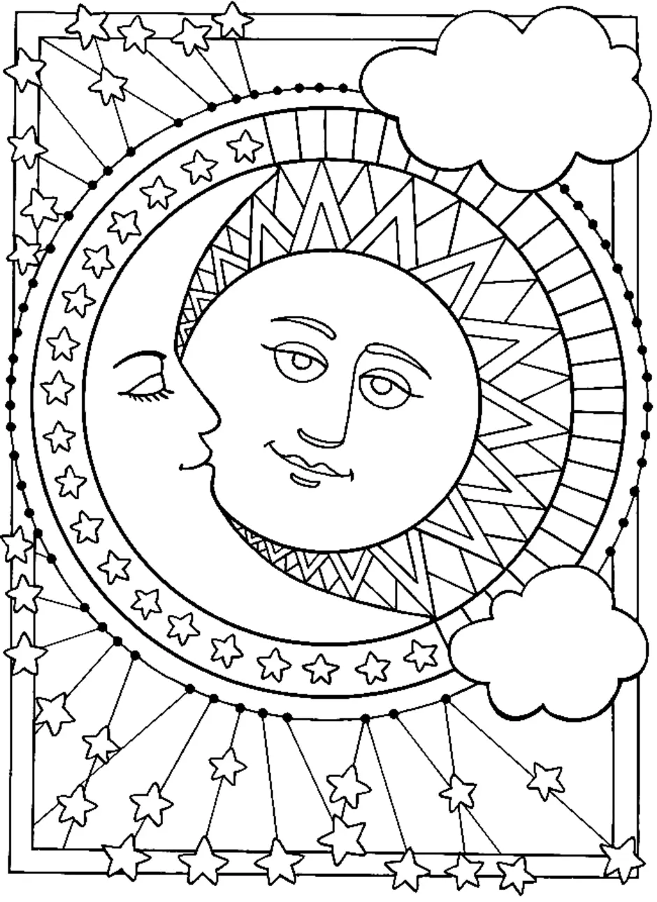 Солнце и луна раскраска