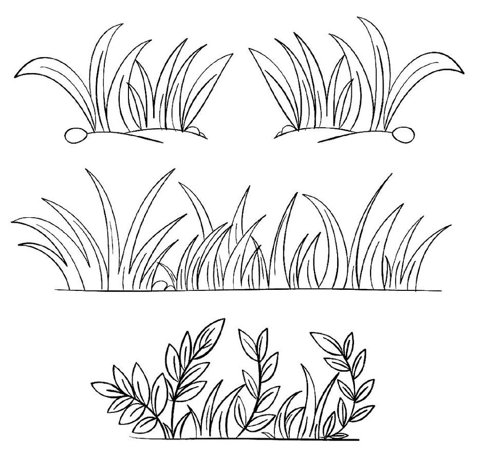 Раскраска кусты трава