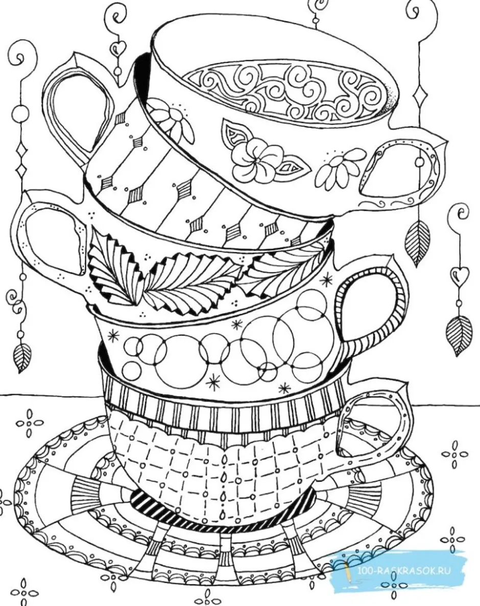 Рисунок посуды. Раскраска антистресс посуда. Узоры на посуде для раскрашивания. Чашка с узором раскраска. Чашки для раскрашивания взрослым.