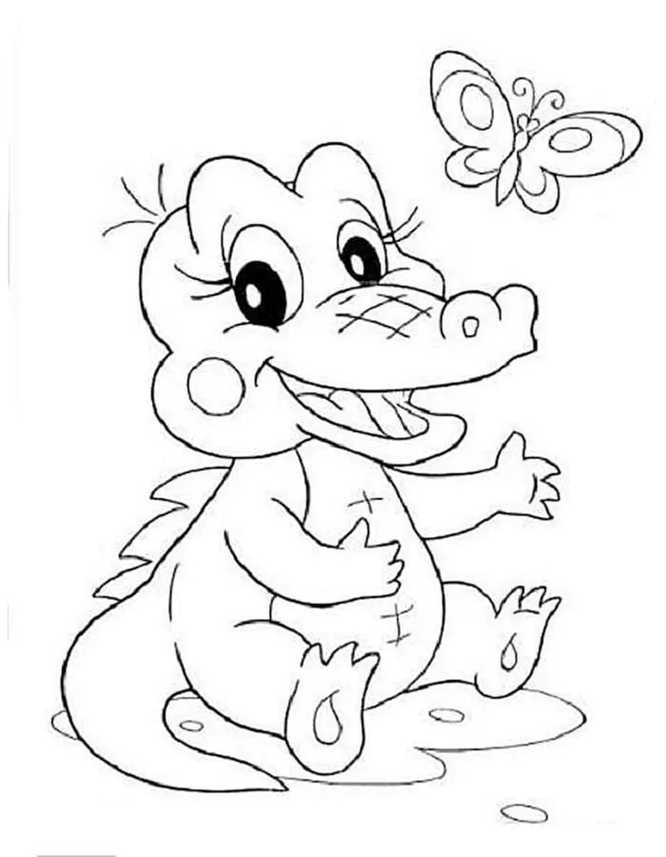 Раскраска веселый крокодильчик для детей