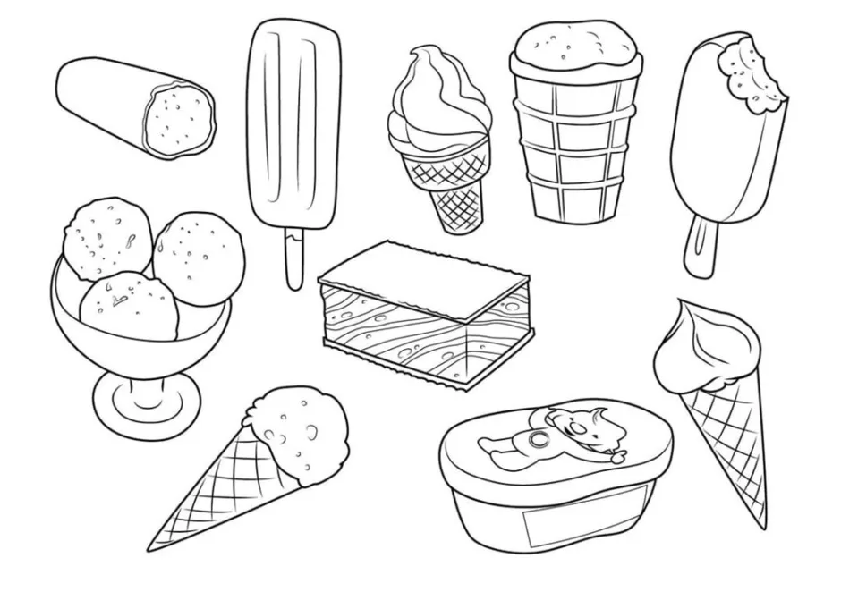 Мороженое контурный рисунок
