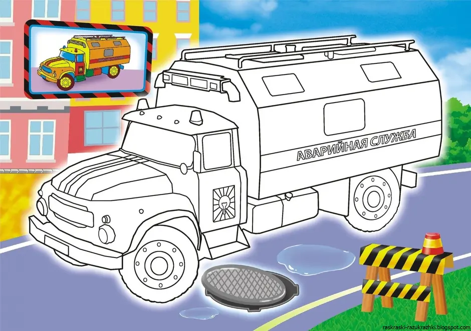 Раскраска пожарная Машины для детей