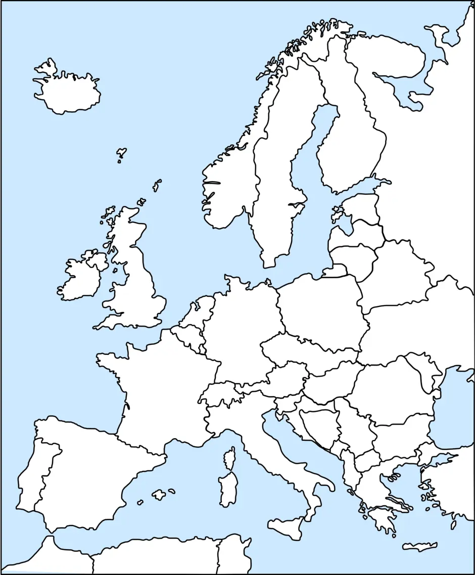 Политическая карта европы контурная карта а4