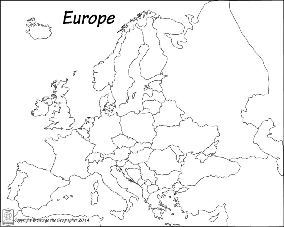 Политическая карта европы контурная карта а4