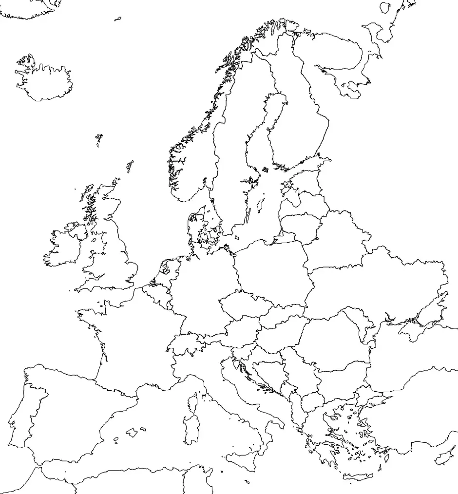 Политическая контурная карта европы