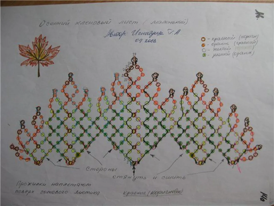 Кленовый лист из бисера схема плетения