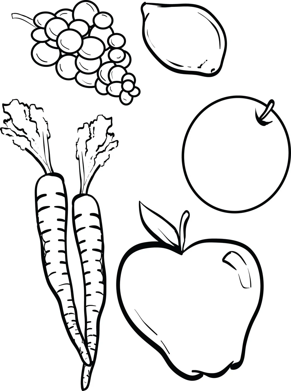 Овощи и фрукты раскраска