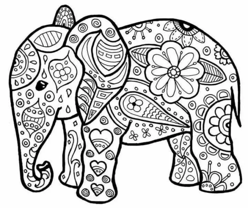 Слон раскраска индийский стиль