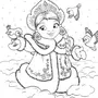 Раскраска девочка со снегирем